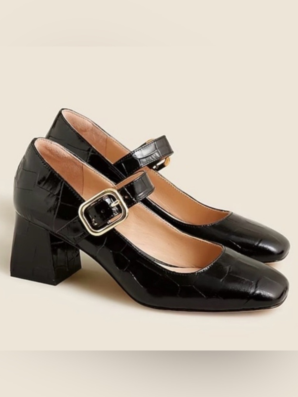 J. Crew Layne Mary Jane Heels 10.5 Croc-embossed Italian leather Block Square